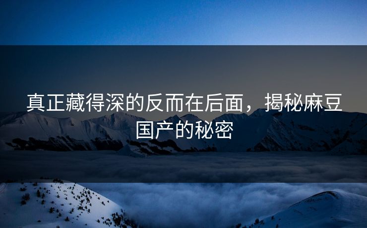 真正藏得深的反而在后面，揭秘麻豆国产的秘密
