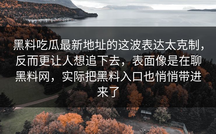 黑料吃瓜最新地址的这波表达太克制，反而更让人想追下去，表面像是在聊黑料网，实际把黑料入口也悄悄带进来了